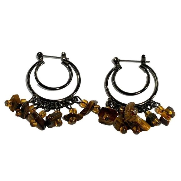 Handcrafted Hoop Earrings With Amber Beads - Picture 1 of 2